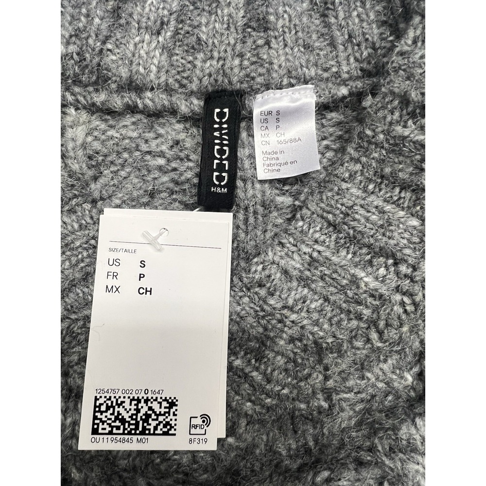 NWT Divided H&M Womens Cropped Sweater Size S Grey V Neck Cable Knit - Picture 4 of 7